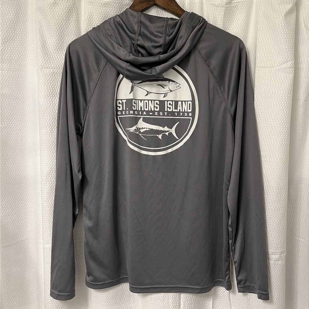 St Simons Island Performance Hoodie Pullover Island Zone Gray UPF 50 Tourist EC